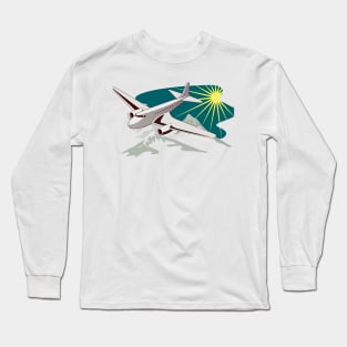 Vintage Propeller Airplane Flying over Mountain Long Sleeve T-Shirt